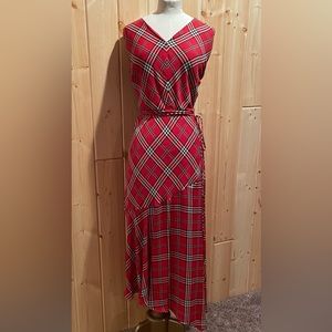 Vince Camuto NWT 16W Red Black White Plaid Sleeveless Maxi Dress $154